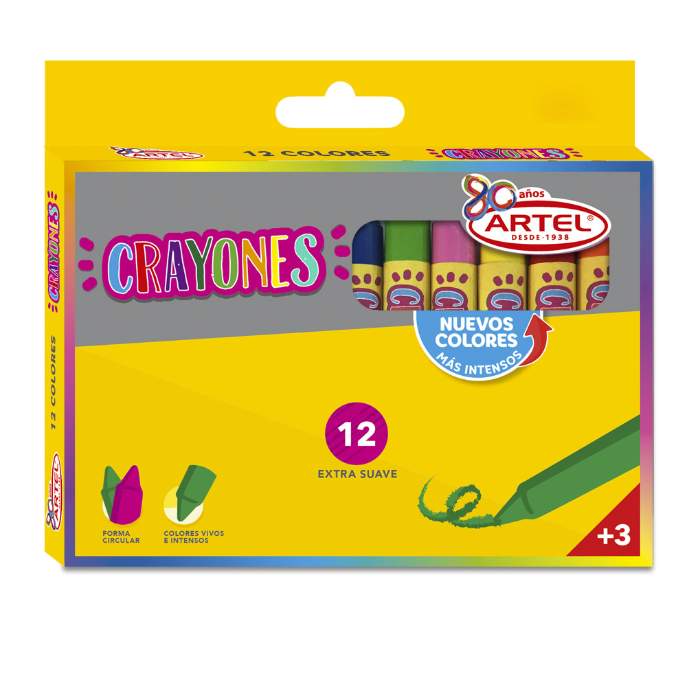 CRAYONES DE 12 COLORES ARTEL EXTRA SUAVE