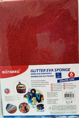 GOMA EVA GLITTER 6 UNIDADES MOTARRO COLOR ROJO