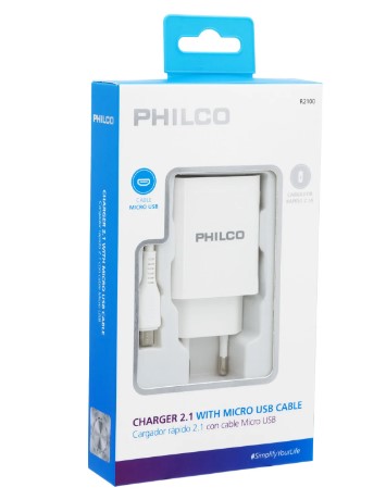 CARGADOR RÁPIDO DE PARED PHILCO 2.1 a MICRO USB