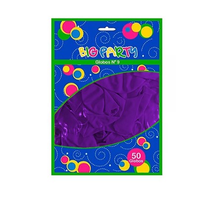 GLOBOS LISO LILAS N°9 50 UNIDADES BIG PARTY