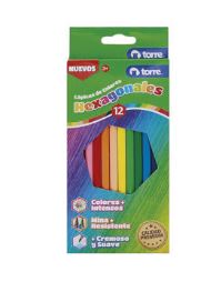 LAPICES DE 12 COLORES HEXAGONALES TORRE