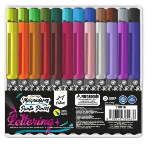 MARCADORES PUNTA PINCEL LAVORO LETTERING 24 COLORES