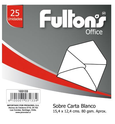 SOBRE CARTA BLANCO FULTONS 25 UNIDADES