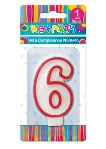 VELA N° 6 BLANCO ROJO BIG PARTY